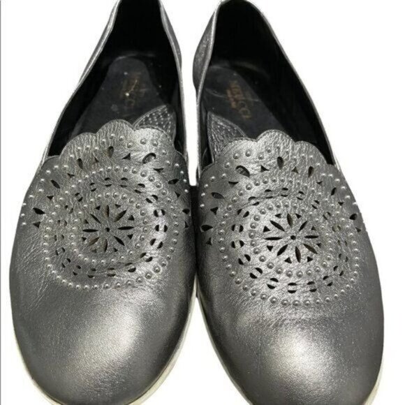 Sestco Meucci Women's Flats Leather Made in Italy Silver Gray Size 11 - Picture 1 of 8